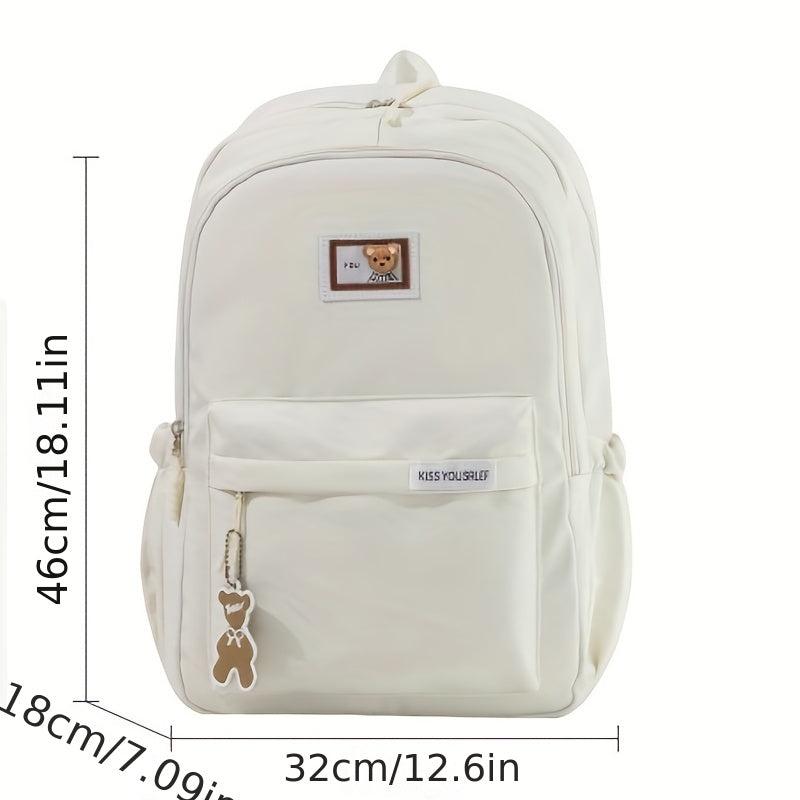 Cartoon Pattern Preppy Minimalist School Bag Large Capacity Zipper Backapck