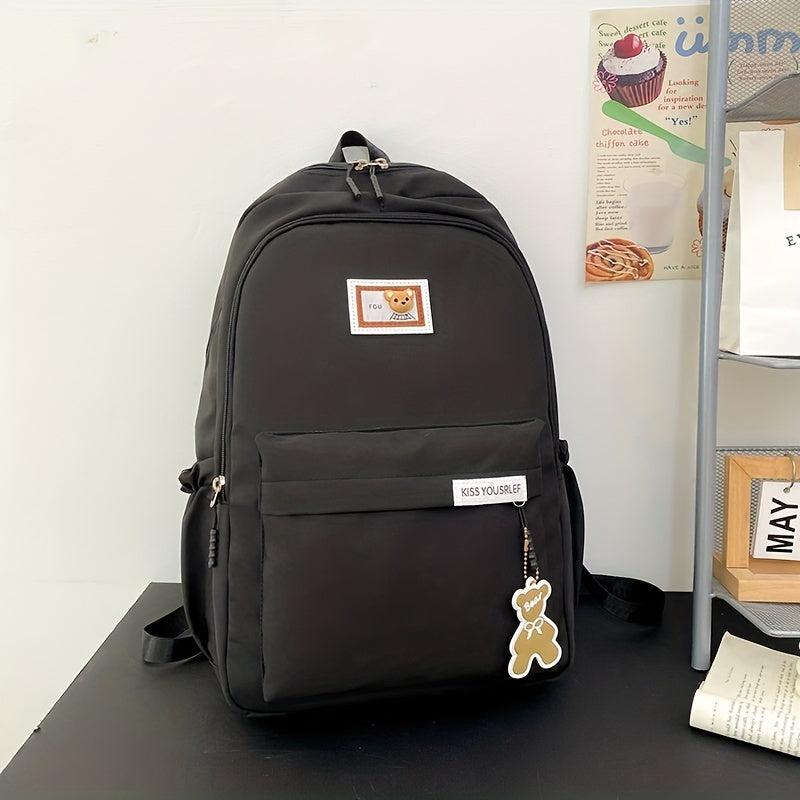 Cartoon Pattern Preppy Minimalist School Bag Large Capacity Zipper Backapck