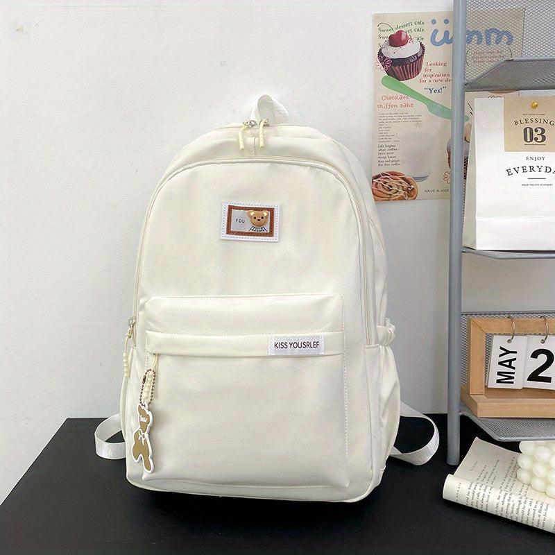 Cartoon Pattern Preppy Minimalist School Bag Large Capacity Zipper Backapck