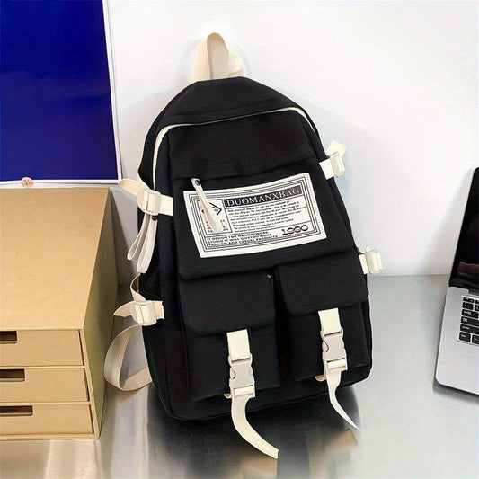 Letter Patch Decor Flap Backpack Preppy Style School Bag