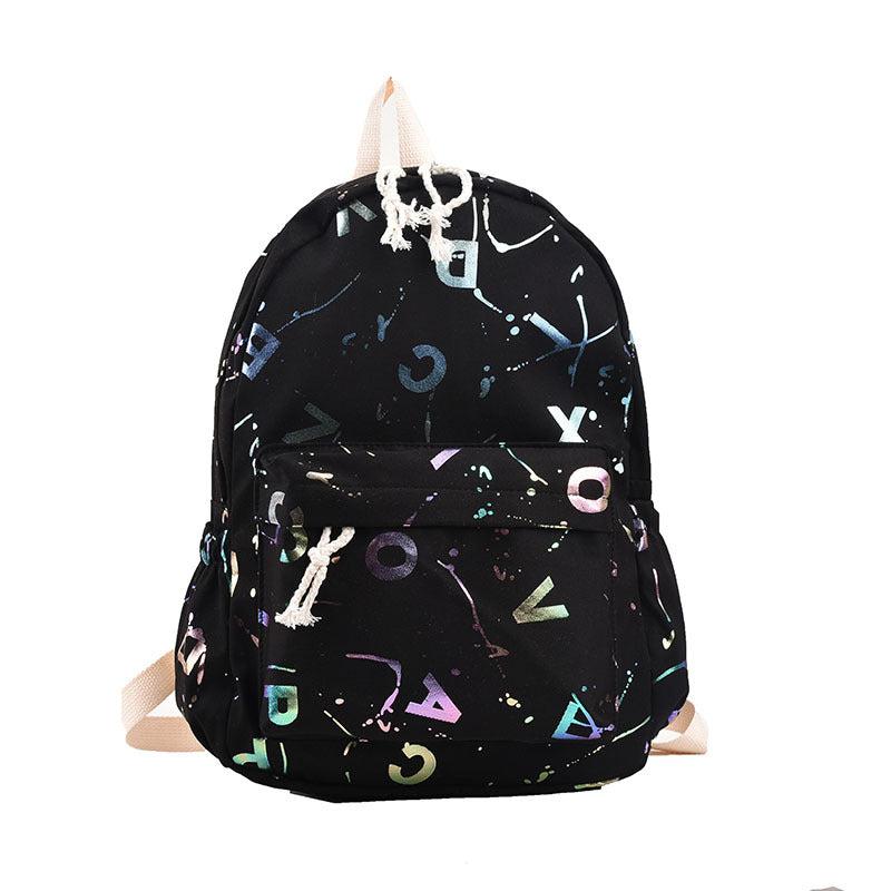 Letter Graphic Nylon Backpack Holographic Lightweight School Bag