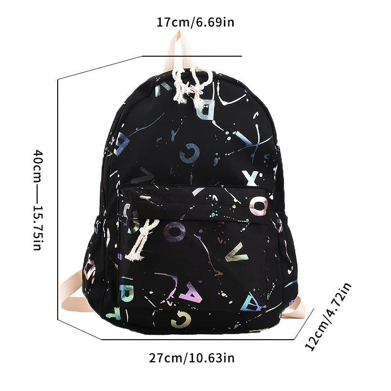 Letter Graphic Nylon Backpack Holographic Lightweight School Bag