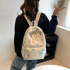 Letter Graphic Nylon Backpack Holographic Lightweight School Bag