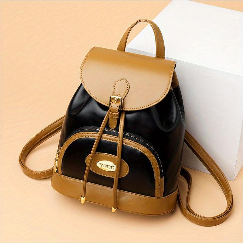 Large Capacity Drawstring Backpack PU Leather Lightweight School Backpack