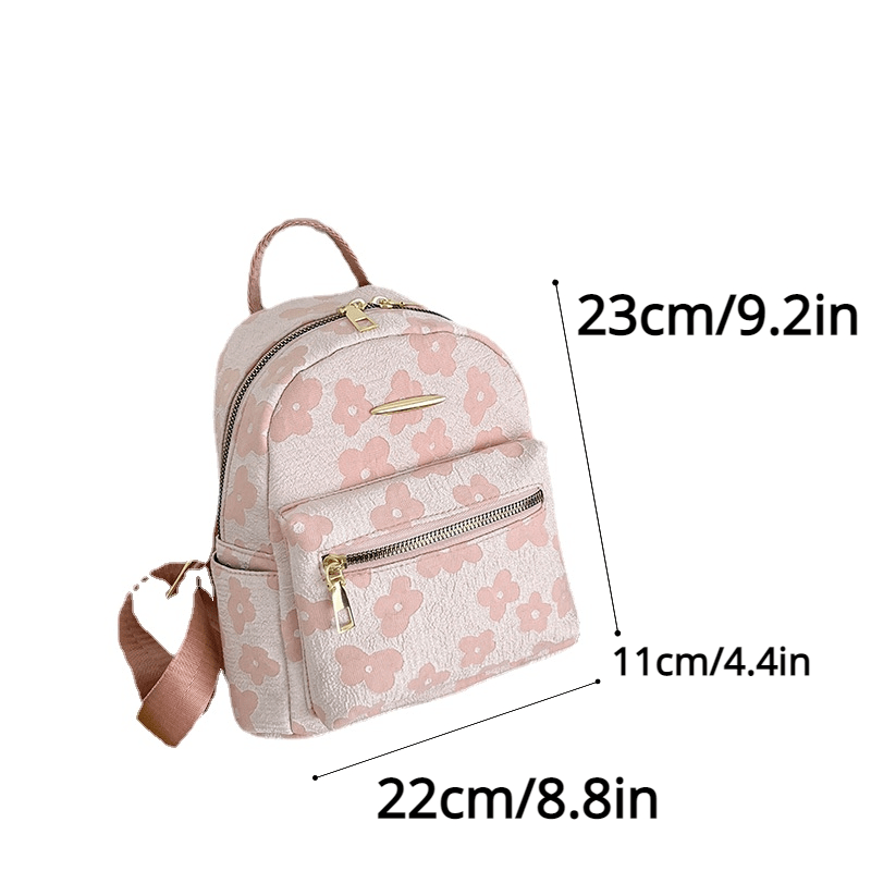 Flower Embossed Backpack Zipper Stylish Daypack Women's Travel Bag