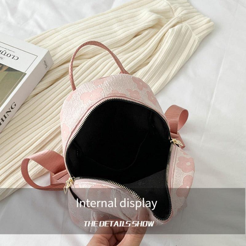 Flower Embossed Backpack Zipper Stylish Daypack Women's Travel Bag