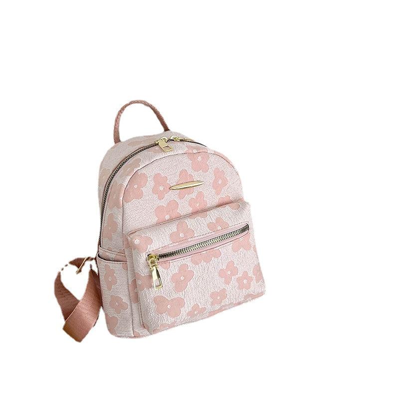 Flower Embossed Backpack Zipper Stylish Daypack Women's Travel Bag