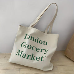 Women's Reusable Letter Print Tote Bag Canvas Shoulder Bag