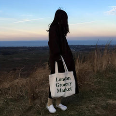 Women's Reusable Letter Print Tote Bag Canvas Shoulder Bag