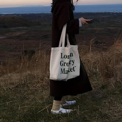 Women's Reusable Letter Print Tote Bag Canvas Shoulder Bag