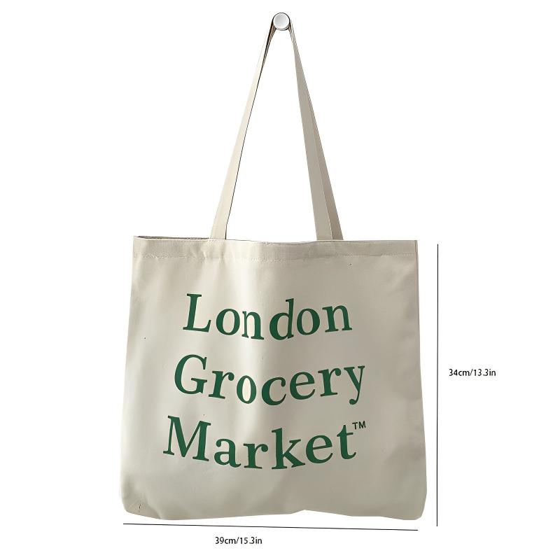 Women's Reusable Letter Print Tote Bag Canvas Shoulder Bag