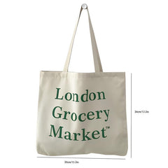 Women's Reusable Letter Print Tote Bag Canvas Shoulder Bag