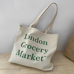 Women's Reusable Letter Print Tote Bag Canvas Shoulder Bag