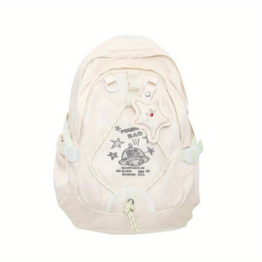 Star Pendant Planet Theme Large Capacity Preppy Backpack