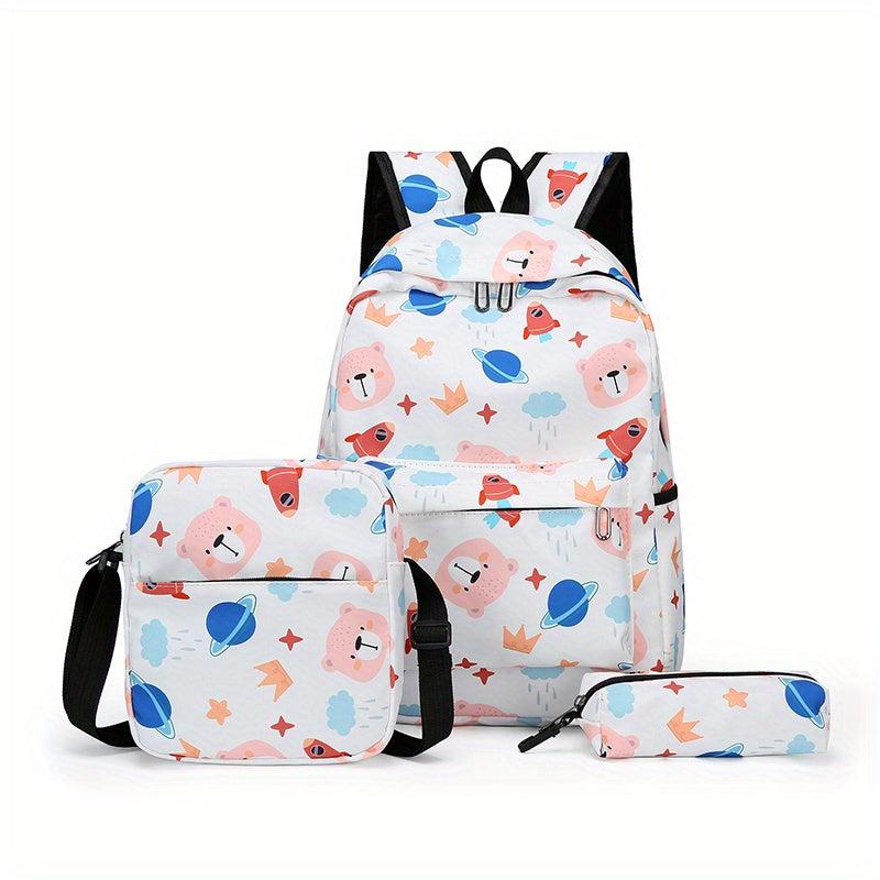 3Pcs Planet Pattern Backpack Set Crossbody Bag & Pencil Case School Essential