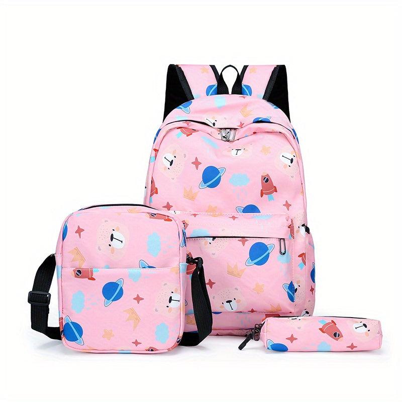 3Pcs Planet Pattern Backpack Set Crossbody Bag & Pencil Case School Essential
