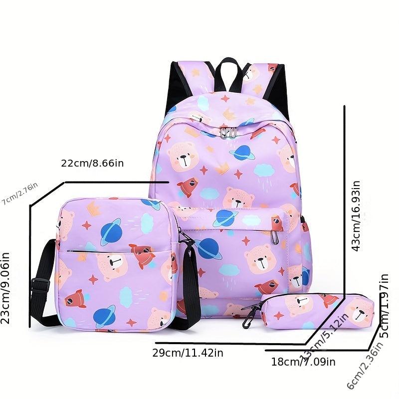 3Pcs Planet Pattern Backpack Set Crossbody Bag & Pencil Case School Essential
