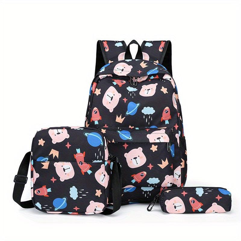 3Pcs Planet Pattern Backpack Set Crossbody Bag & Pencil Case School Essential