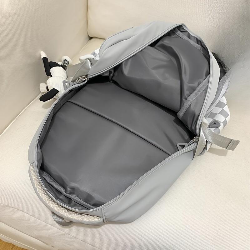Checkerboard Pattern Backpack Colorblock School Zipper Bag