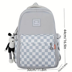 Checkerboard Pattern Backpack Colorblock School Zipper Bag