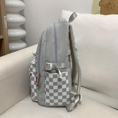 Checkerboard Pattern Backpack Colorblock School Zipper Bag