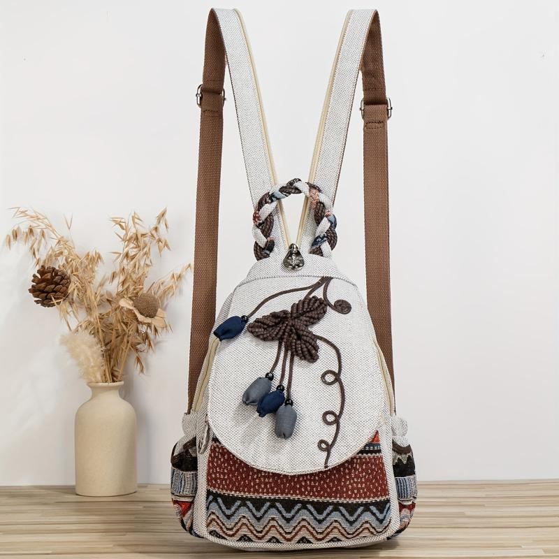 Vintage Ethnic Style Backpack Purse Bohemian Flap Daypack Embroidered Bag