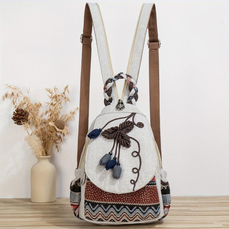 Vintage Ethnic Style Backpack Purse Bohemian Flap Daypack Embroidered Bag