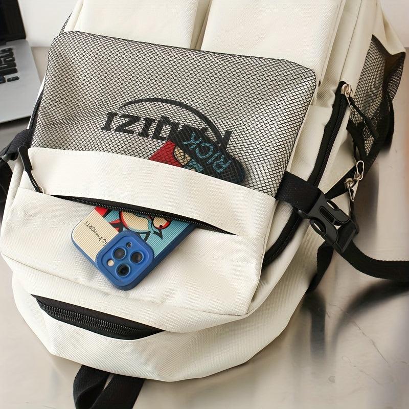 5Pcs Letter Graphic Flap Backpack Set Preppy Style School Bag
