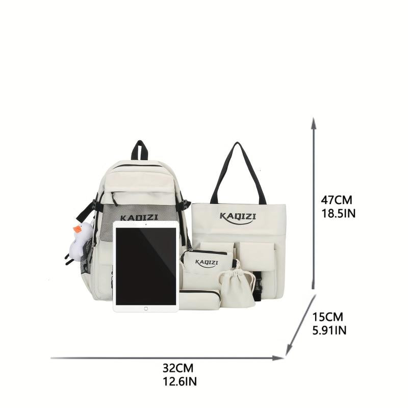 5Pcs Letter Graphic Flap Backpack Set Preppy Style School Bag