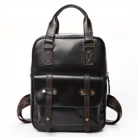 Vintage Large Capacity Backpack Classic Solid PU Leather School Bag Women's