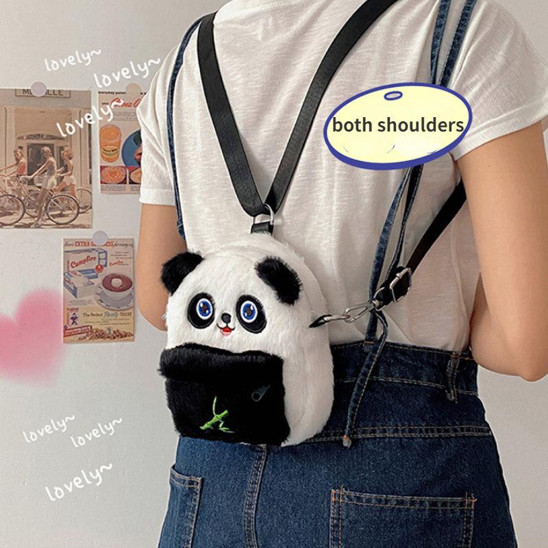 Plush Panda Backpack Fluffy Animal Faux Fur Crossbody Bag