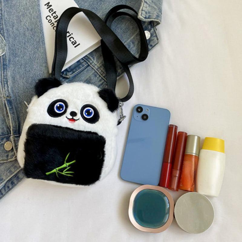 Plush Panda Backpack Fluffy Animal Faux Fur Crossbody Bag