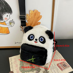 Plush Panda Backpack Fluffy Animal Faux Fur Crossbody Bag