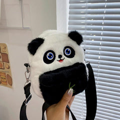 Plush Panda Backpack Fluffy Animal Faux Fur Crossbody Bag
