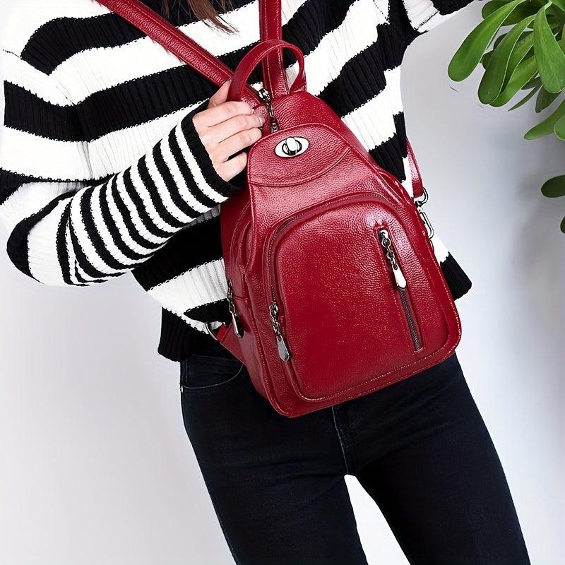 Textured PU Leather Backpack with Earphone Hole