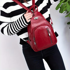 Textured PU Leather Backpack with Earphone Hole