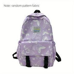 Butterfly Print Student Backpack Nylon School Bag Large Capacity Bookbag