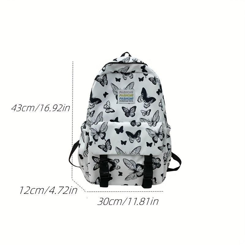Butterfly Print Student Backpack Nylon School Bag Large Capacity Bookbag