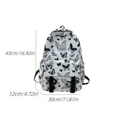 Butterfly Print Student Backpack Nylon School Bag Large Capacity Bookbag