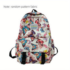 Butterfly Print Student Backpack Nylon School Bag Large Capacity Bookbag