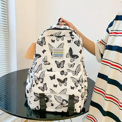 Butterfly Print Student Backpack Nylon School Bag Large Capacity Bookbag