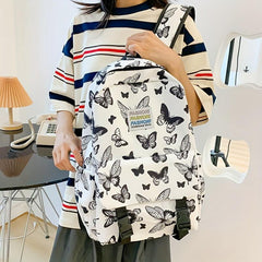 Butterfly Print Student Backpack Nylon School Bag Large Capacity Bookbag