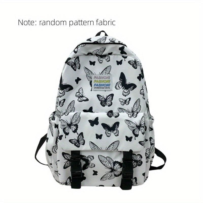 Butterfly Print Student Backpack Nylon School Bag Large Capacity Bookbag