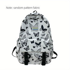 Butterfly Print Student Backpack Nylon School Bag Large Capacity Bookbag