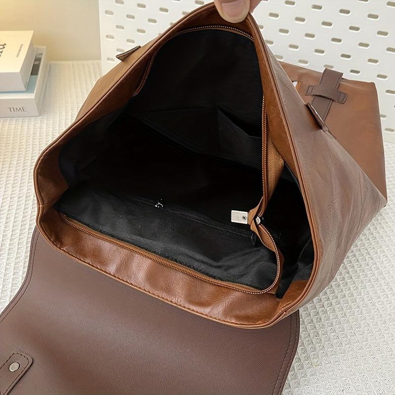 Flap PU Leather Stylish Backpack Retro Travel Knapsack School Bag