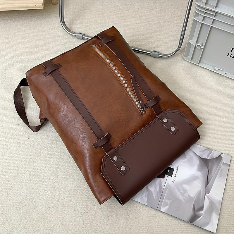 Flap PU Leather Stylish Backpack Retro Travel Knapsack School Bag