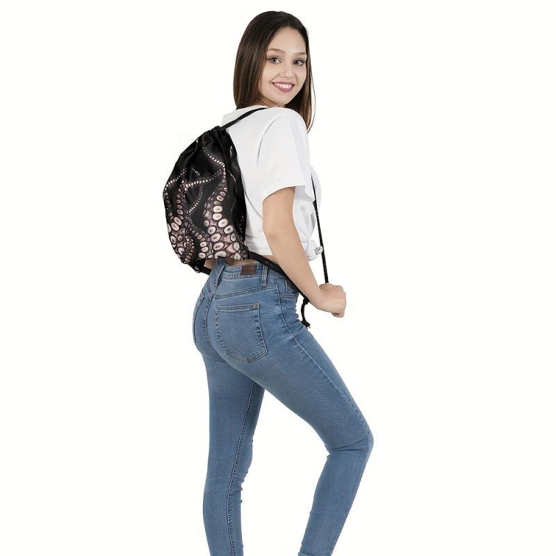 Octopus Pattern Drawstring Backpack Cartoon Travel School Bag