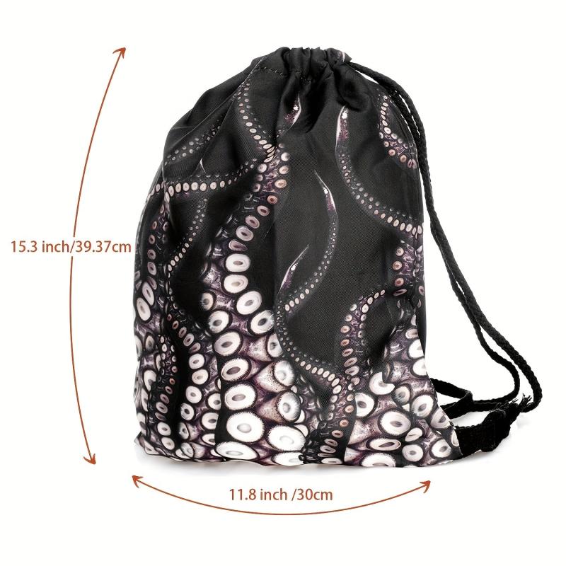 Octopus Pattern Drawstring Backpack Cartoon Travel School Bag