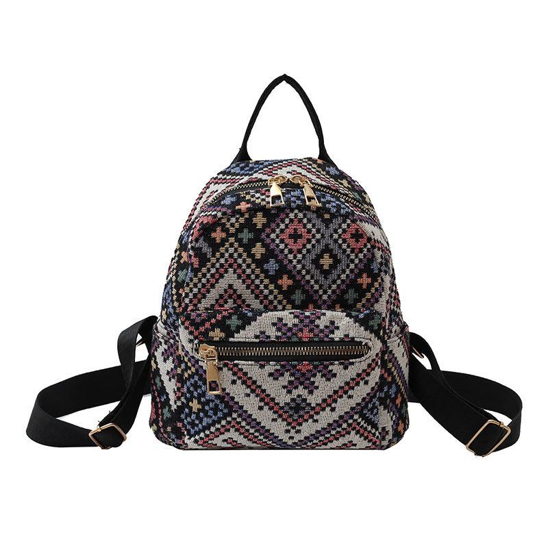 Mini Ethnic Style Canvas Backpack Geometric Pattern Schoolbag