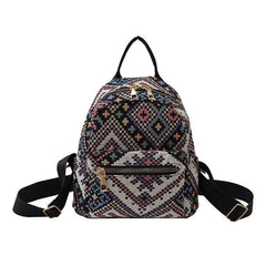 Mini Ethnic Style Canvas Backpack Geometric Pattern Schoolbag